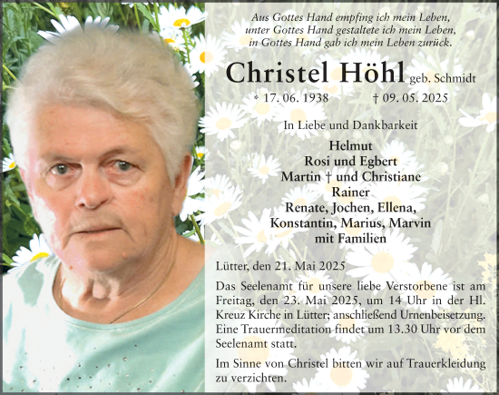 Traueranzeige von Christel Höhl von FZ
