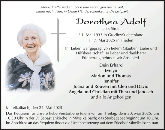 Traueranzeige von Dorothea Adolf von FZ
