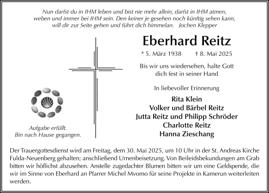 Traueranzeige von Eberhard Reitz von FZ
