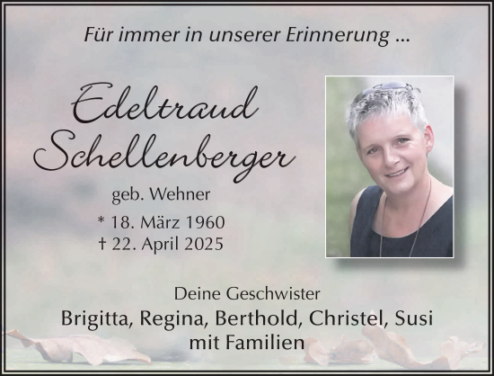 Traueranzeige von Edeltraud Schellenberger von FZ
