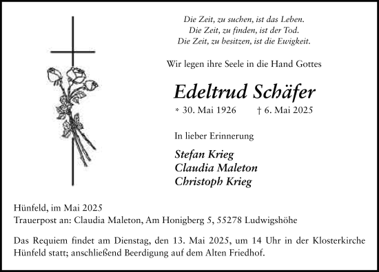 Traueranzeige von Edeltrud Schäfer von FZ