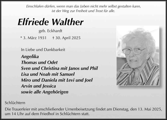 Traueranzeige von Elfriede Walther von FZ