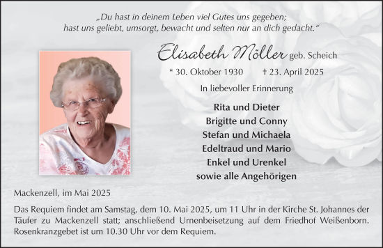 Traueranzeige von Elisabeth Möller von FZ