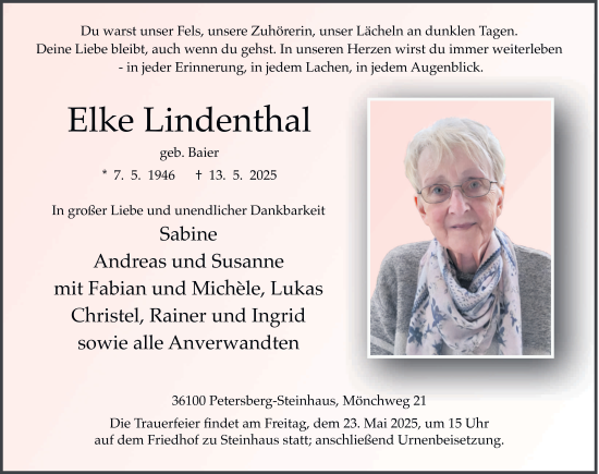 Traueranzeige von Elke Lindenthal von FZ