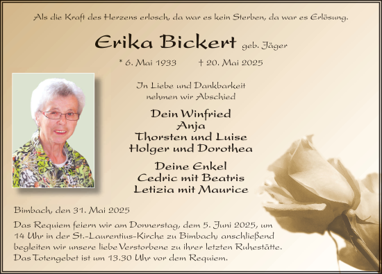 Traueranzeige von Erika Bickert von FZ
