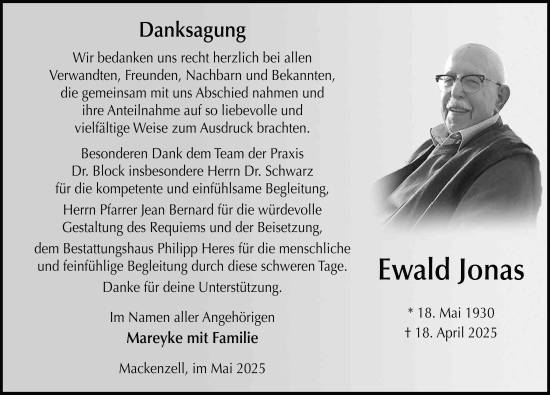 Traueranzeige von Ewald Jonas von FZ