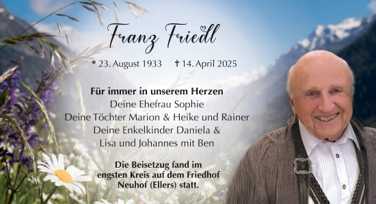 Traueranzeige von Franz Friedl von FZ