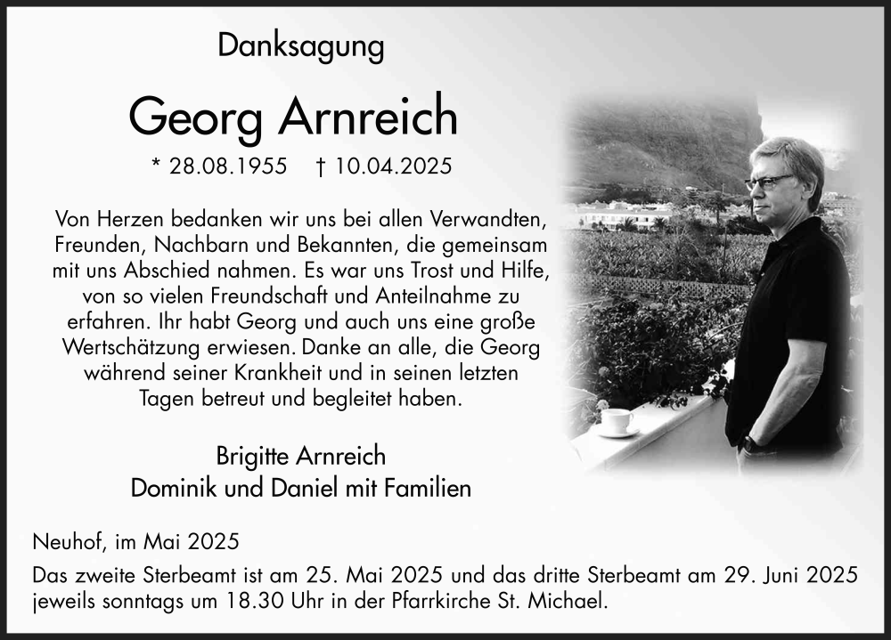  Traueranzeige für Georg Arnreich vom 22.05.2025 aus FZ