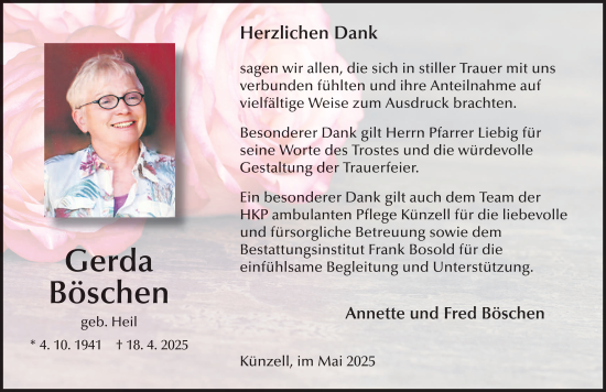 Traueranzeige von Gerda Böschen von FZ