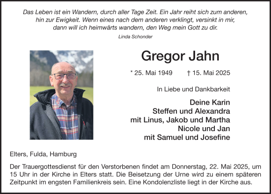 Traueranzeige von Gregor Jahn von FZ