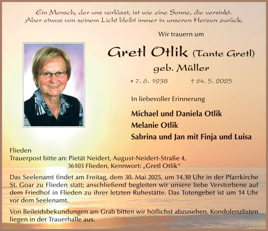 Traueranzeige von Gretl Otlik von FZ