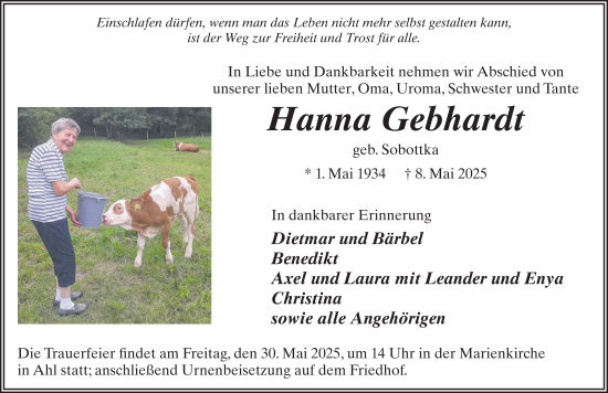 Traueranzeige von Hanna Gebhardt von FZ