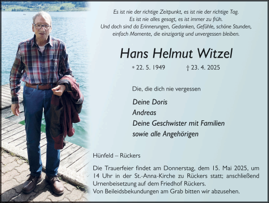Traueranzeige von Hans Helmut Witzel von FZ