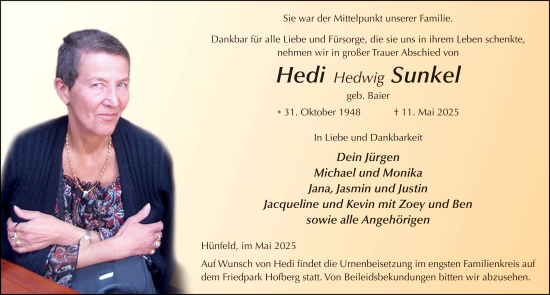 Traueranzeige von Hedi Sunkel von FZ