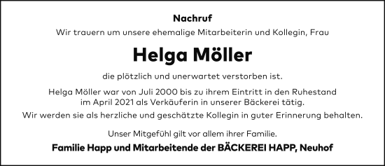 Traueranzeige von Helga Möller von FZ