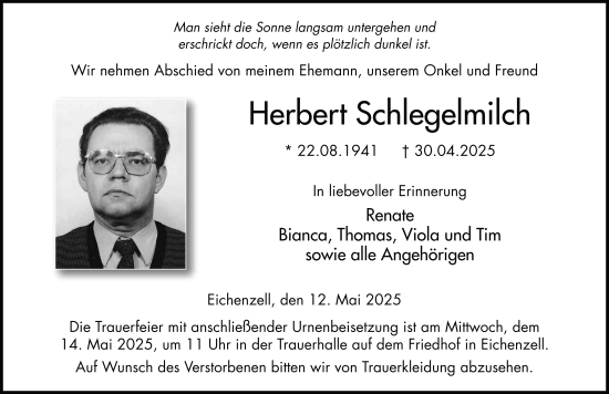 Traueranzeige von Herbert Schlegelmilch von FZ
