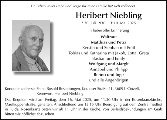 Traueranzeige von Heribert Niebling von FZ