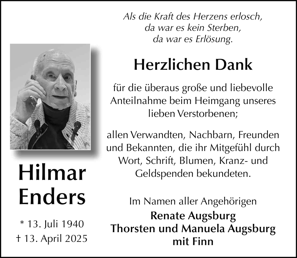  Traueranzeige für Hilmar Enders vom 31.05.2025 aus FZ