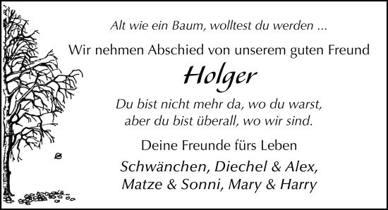 Traueranzeige von Holger Fries von FZ