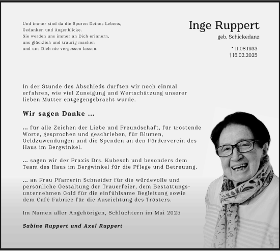 Traueranzeige von Inge Ruppert von FZ