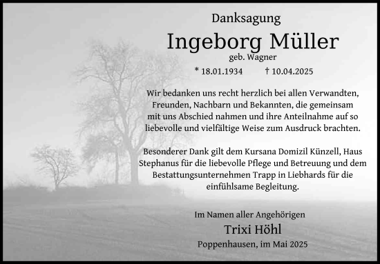 Traueranzeige von Ingeborg Müller von FZ