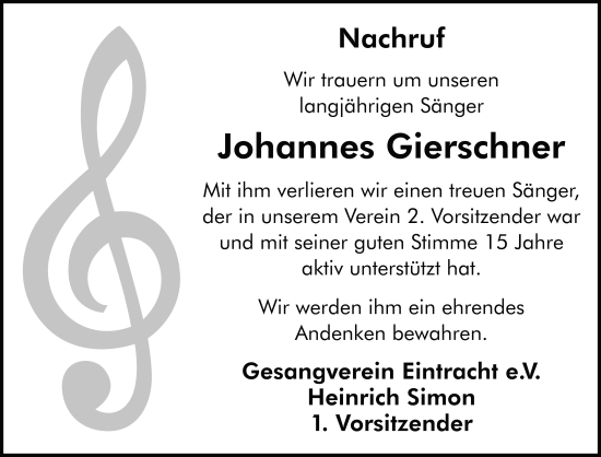 Traueranzeige von Johannes Gierschner von FZ