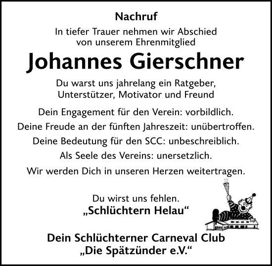 Traueranzeige von Johannes Gierschner von FZ