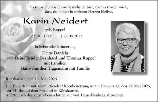 Traueranzeige von Karin Neidert von FZ