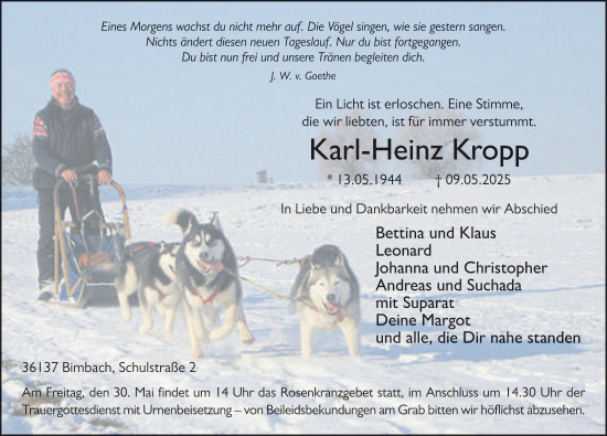 Traueranzeige von Karl-Heinz Kropp von FZ