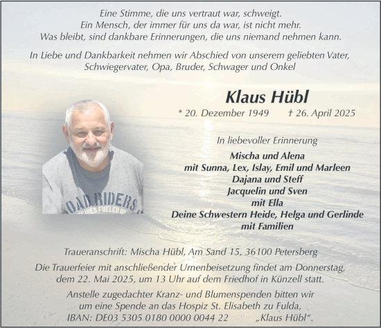 Traueranzeige von Klaus Hübl von FZ