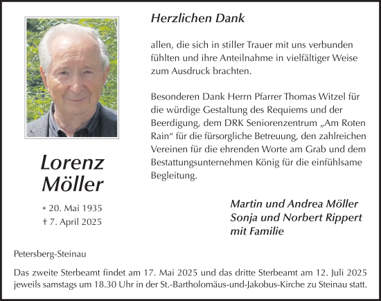 Traueranzeige von Lorenz Möller von FZ