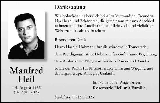 Traueranzeige von Manfred Heil von FZ