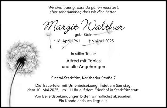 Traueranzeige von Margit Walther von FZ