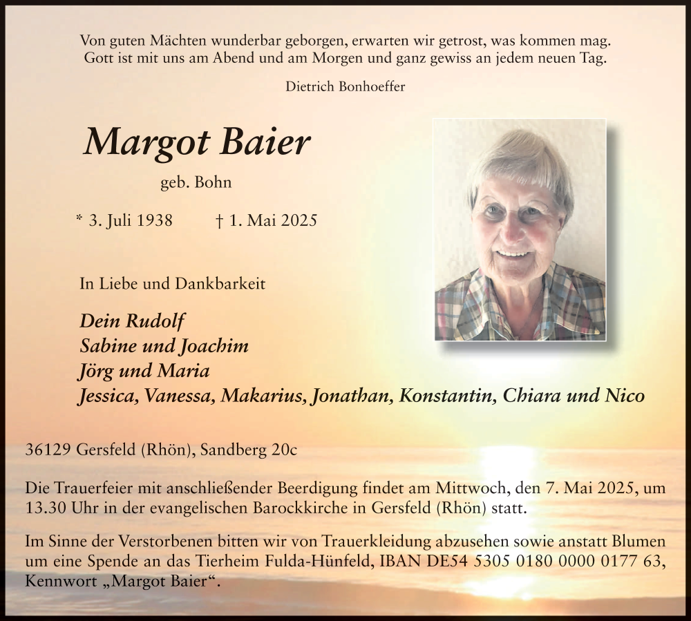  Traueranzeige für Margot Baier vom 05.05.2025 aus FZ