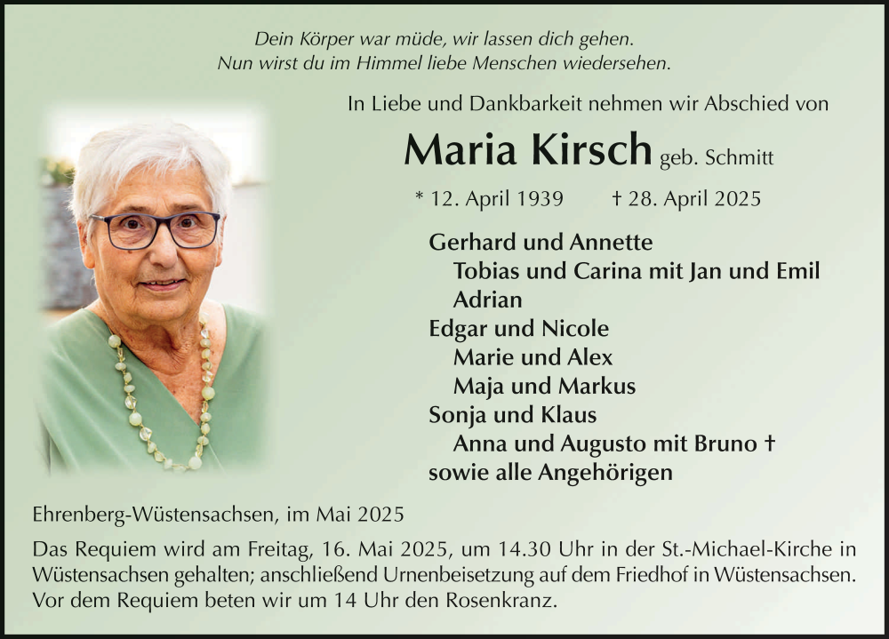  Traueranzeige für Maria Kirsch vom 14.05.2025 aus FZ