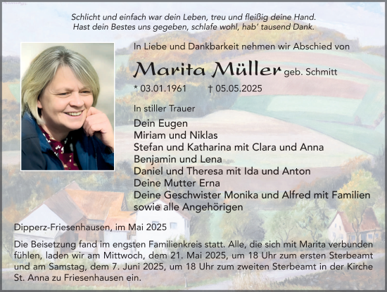 Traueranzeige von Marita Müller von FZ