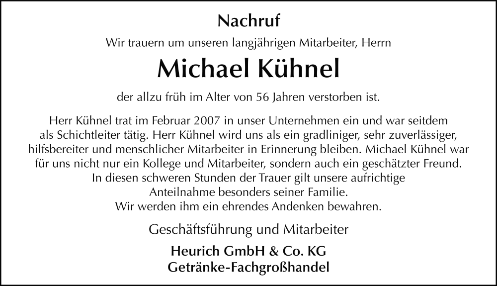  Traueranzeige für Michael Kühnel vom 03.05.2025 aus FZ