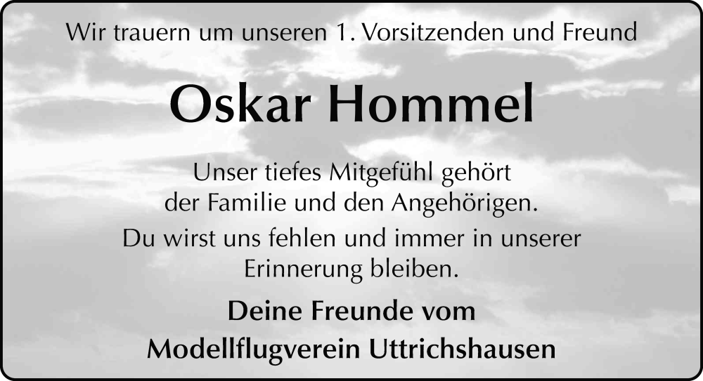  Traueranzeige für Oskar Hommel vom 07.05.2025 aus FZ