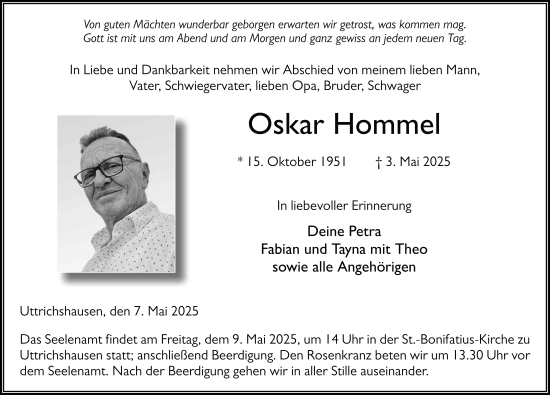 Traueranzeige von Oskar Hommel von FZ