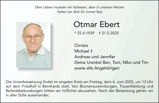 Traueranzeige von Otmar Ebert von FZ