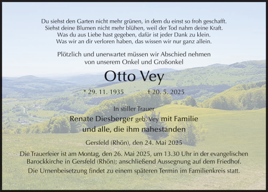 Traueranzeige von Otto Vey von FZ