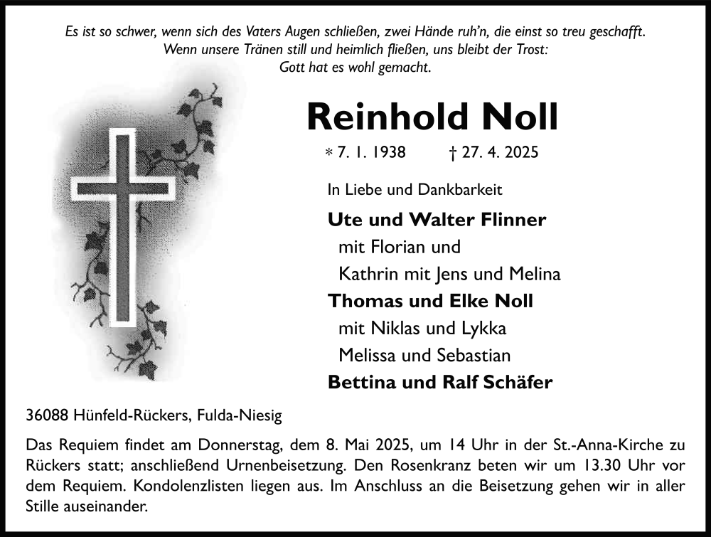  Traueranzeige für Reinhold Noll vom 05.05.2025 aus FZ