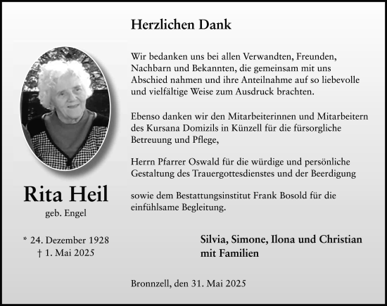 Traueranzeige von Rita Heil von FZ
