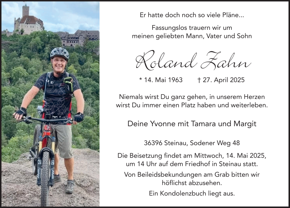  Traueranzeige für Roland Zahn vom 10.05.2025 aus FZ