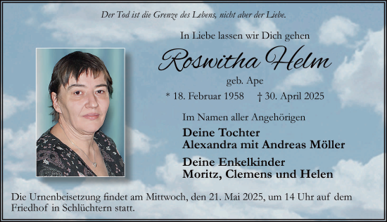 Traueranzeige von Roswitha Helm von FZ
