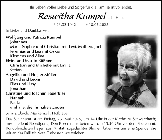 Traueranzeige von Roswitha Kümpel von FZ