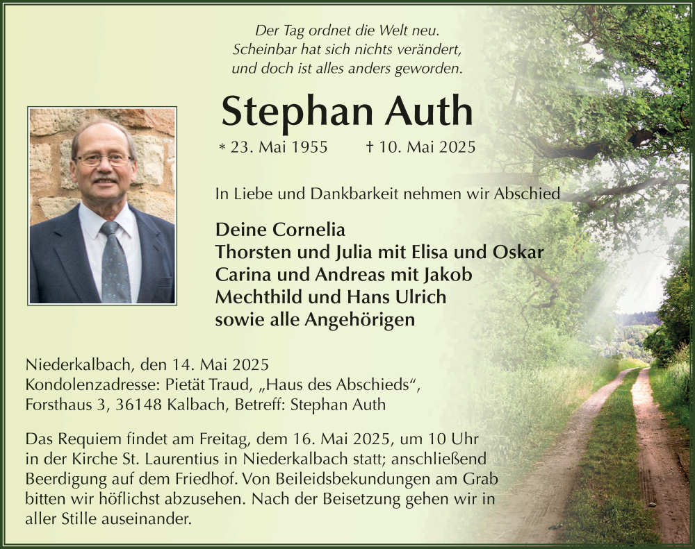  Traueranzeige für Stephan Auth vom 14.05.2025 aus FZ