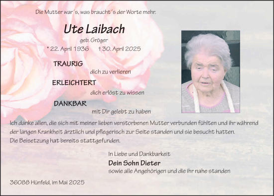 Traueranzeige von Ute Laibach von FZ