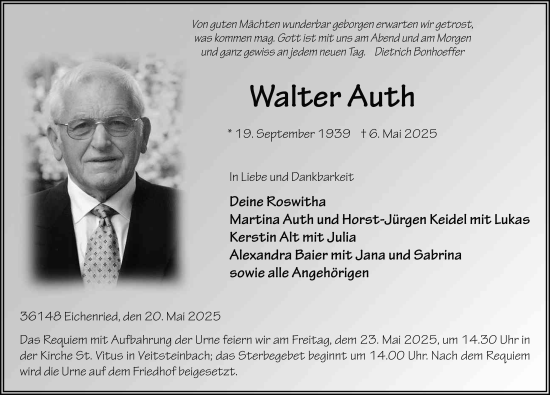 Traueranzeige von Walter Auth von FZ