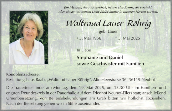 Traueranzeige von Waltraud Lauer-Röhrig von FZ